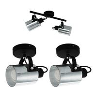 Loops Twin Ceiling Spot Light & 2x Matching Wall Lights Black Vaporized Glass Shade Loops Black