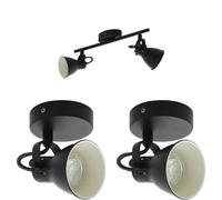 Twin Ceiling Spot Light & 2x Matching Wall Lights Matt Black Adjustable Head