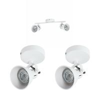 Twin Ceiling Spot Light & 2x Matching Wall Lights Matt White Adjustable Head