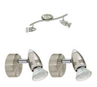 Loops Twin Ceiling Spot Light & 2x Matching Wall Lights Satin Nickel Chrome Adjustable in Metallics Loops Metallics
