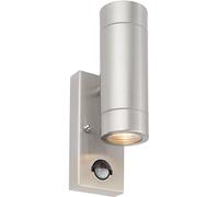 Up & Down IP44 Wall Light with PIR - 2 x 7W GU10 LED - Brushed Steel
