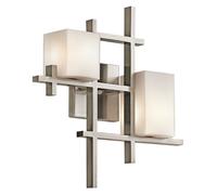 Loops Twin Wall Light Horizontal Vertical Metal Opaque Glass Shades Pewter LED G9 3.5W in Clear Loops Clear