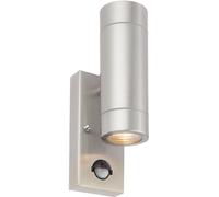 Loops Up & Down IP44 Outdoor Wall Light with PIR - 2 x 7W LED GU10 - Stainless Steel in Metallics Loops Metallics