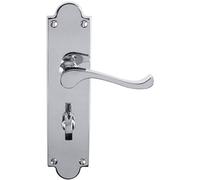 Loops Victorian Bathroom Latch Door Handle - Polished Chrome Lever On Shaped Backplate