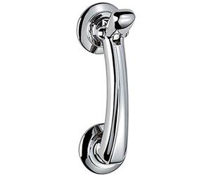 Loops Victorian Bow Door Knocker on Rose - 95mm Fixing Centres - Polished Chrome | External Door Knocker - Front Door Furniture - Ornate Porch Heavy Knocker