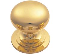 Loops Victorian Round Cupboard Door Knob 42mm Dia Polished Brass Cabinet Handle in Metallics Loops Metallics