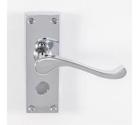 Loops Victorian Scroll Bathroom Latch Door Handle - Polished Chrome Lever On Backplate