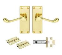 Loops Victorian Scroll Door Handle & Latch Pack - Electro Brassed Lever On Plate Kit