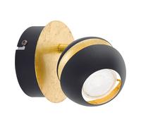 Loops Wall 1 Spot Light Round Black & Gold Shade & Back Plate Bulb GU10 1x3.3W Inc Loops Black