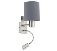 Loops Wall Light Colour Satin Nickel Shade Grey Fabric Bulb E27 LED 1x40W 1x3.5W in Metallics Loops Metallics