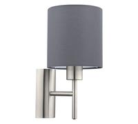 Loops Wall Light Colour Satin Nickel Shade Grey Fabric Rocker Switch Bulb E27 1x60W in Metallics Loops Metallics