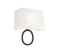 Loops Wall Light Oval Metal Hanging Detail White Linen Shade Aged Iron LED E27 60W Loops White