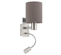 Loops Wall Light Satin Nickel Shade Anthracite Brown Fabric Bulb E27 LED 1x40W 1x3.5W in Metallics Loops Metallics