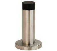 Loops Wall Mounted Doorstop Cylinder on Rose Rubber Tip 76 x 22mm Satin Steel in Metallics Loops Metallics