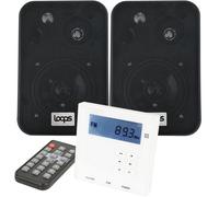 Loops Wall Mounted Mini Bluetooth Amplifier & Black Wall Speakers Kit Stereo Hifi Amp