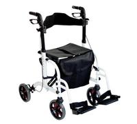 Loops White Deluxe Aluminium Rollator And Transit Chair 2-In-1 For Enhanced Mobility