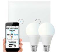 Loops WiFi Light Switch & Bulb 2x 10W B22 Cool White Lamp & Double Wireless Wall Plate Loops White