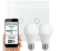 Loops WiFi Light Switch & Bulb 2x 10W E27 Warm White Lamp & Double Wireless Wall Plate Loops White