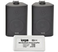 Loops Wireless Bluetooth Amplifier & 2X 60W Black Wall Mounted Speakers Amp System