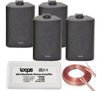 Loops Wireless Bluetooth Amplifier & 4x 3" 60W Black Wall Mounted Speakers Amp System Loops Black