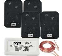 Loops Wireless Bluetooth Amplifier & 4x 4" 70W Black Wall Mounted Speakers Amp System
