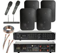 Loops Wireless Microphone Public Address System 4X Black 200W Wall Speakers 800W Amp