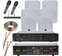 Loops Wireless Microphone Public Address System 4x White 200W Wall Speakers 800W Amp