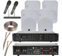 Loops Wireless Microphone Public Address System 4x White 200W Wall Speakers 800W Amp Loops White