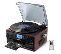 LoopTone 10 in 1 Bluetooth in/Out Record Player 3 Speed Vinyl Vintage Turntable CD Player Cassette AM/FM Radio 2 Built in Speaker USB/SD Recorder Aux-in RCA Line-Out