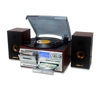 LoopTone - 15W 10 in 1 Dual External Speakers Vinyl Record Player 3 Speed Bluetooth Classic Record Player CD AM/FM Cassette Player USB Recorder Input