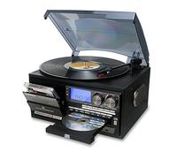 LoopTone Vinyl Record Player 10 in 1 3 Speed Bluetooth Vintage Turntable CD Cassette Player AM/FM Radio USB Recorder Aux-in RCA Line-Out (Black-Grey)