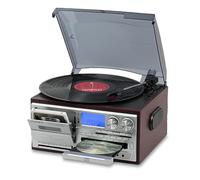 LoopTone Vinyl Record Player 10 in 1 3 Speeds Bluetooth Vintage Record Player CD Cassette Player AM/FM Radio USB Recorder Aux-In RCA Line-Out (Red-Silver)
