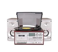 LoopTone Vinyl Record Player with Dual 15W External Speakers 9 in 1 3 Speed Bluetooth Vintage Turntable CD Cassette Player AM/FM Radio USB Recorder Aux-in RCA Line-Out