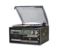 LoopTone Vinyl Turntable 9 in 1 3 Speed Bluetooth Classic CD Cassette Player AM/FM Radio USB Burner AUX Input RCA Output (Black)