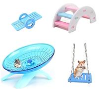 Loopunk 4 Pieces Adorable Play Toys for Hamsters, Hamster Running Wheel, Rainbow Bridge and Swing Climbing and Playing, Toy for Small Animals Breaking Boredom, Hamster Cage