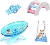 Loopunk 4 Pieces Adorable Play Toys for Hamsters, Hamster Running Wheel, Rainbow Bridge and Swing Climbing and Playing, Toy for Small Animals Breaking Boredom, Hamster Cage