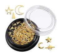 LOORGVEL 1 Box DIY Gold Star Moon Nail Charms Alloy Nail Art Decorations with Storage Box Skin- Sequins