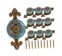 LOORGVEL 10pcs Antique Bronze Drawer Pulls with Decorative Glass Details Vintage Single Hole Cabinet Handles for Wardrobe Dresser Kitchen Cupboard Furniture
