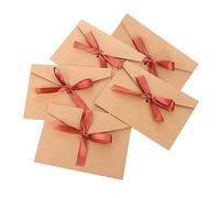 LOORGVEL 10Pcs Pearl Paper Greeting Cards Envelopes with Bowknot Small Brown Letter Packing Envelopes for Invitation Cards and Greeting Smooth Surface Packaging