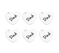 LOORGVEL 10pcs Stainless Steel Heart Pendants Dad Lettering, Silver