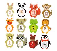 LOORGVEL 12 Sheets Baby Monthly Milestone Stickers with Animal Design, Adorable Self-adhesive Paper Decals for Newborn Infant Photos, Easy to Wipe and Won't Hurt Clothing, for Milestone