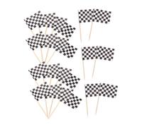 LOORGVEL 120PCS Checkered Flag Toothpicks for Party Supplies Racing Car Cake Decorations Mini Food Sticks with Sturdy Paper and Wooden Construction Dual-sided Printed Toppers for Cupcakes