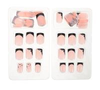 LOORGVEL 2 Box Removable Short Square Press Nails Glossy Black White French Tip False Nail Art Reusable Full Cover Tips for Women Easy Stick Application Stylish Star Design for Versatile