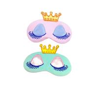 LOORGVEL 2 Pcs Cartoon Crown Eye Mask for Sleeping Soft Plush Blindfold with Long Eyelash Design Double Strap Night Mask for Women Light Blocking Travel Nap Accessory Pink Blue
