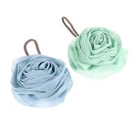 LOORGVEL 2 Pcs Flower Shape Mesh Bath Scrubbers Exfoliating Shower Sponges with Rope for Easy Hanging Soft Producing Poufs in Sky Blue and Mint Green Suitable for Women and Family Use