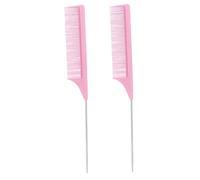 LOORGVEL 2 Pcs Pink Carbon Fiber Rat Tail Comb Stainless Steel Pintail Hairdressing Teasing Combs for Professional Salon and Home Styling