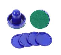 LOORGVEL 2 Sets Air Hockey Pusher Wear Resistant Plastic Hockey Pucks with Blue Pushers and Felt Pads Portable Replacement Accessories