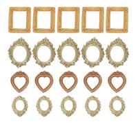 LOORGVEL 20pcs Golden Miniature Photo Frame Ornaments - Tiny Resin Picture Frames with Heart, Rectangle, Oval Shape - Dollhouse Miniatures for Party Diy Craft