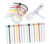 LOORGVEL 24Pcs Colorful Flower Shaped Silicone Cord Ties for Bundling and Organizing Cables Soft Flexible Reusable Wire Organizers for Earphones Chargers Mouse and Audio Cords Elastic