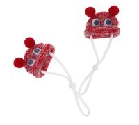 LOORGVEL 2Pcs Adjustable Knitted Hamster Hats for Small Animals - Red Mini Handmade Pet Headwear with Cord Lock for Hamsters, Guinea Pigs, and Birds, Lightweight Animal Costume Accessories